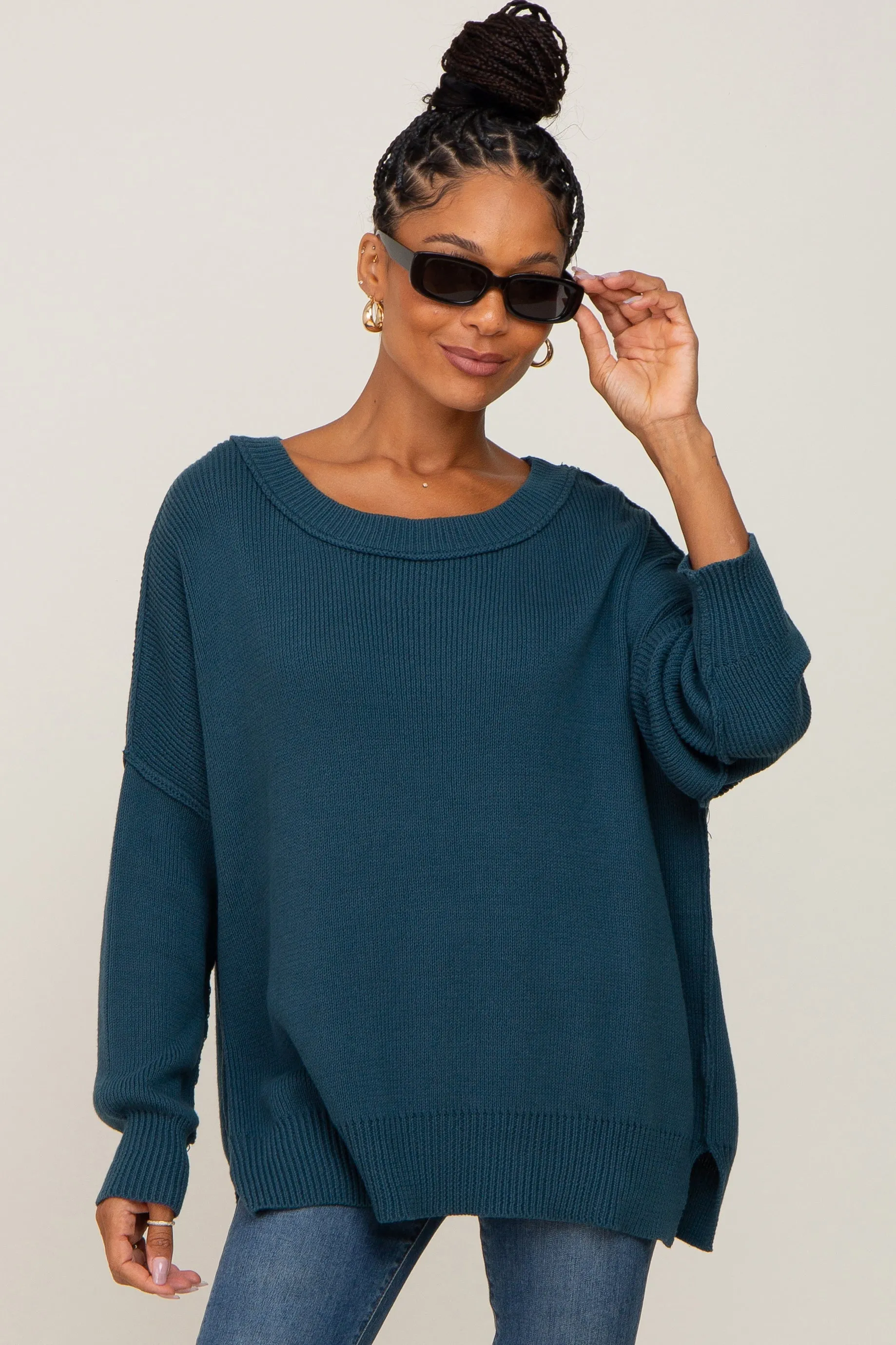 Teal Exposed Seam Side Slit Maternity Sweater sold by Pinkblush product image thumbnail 5