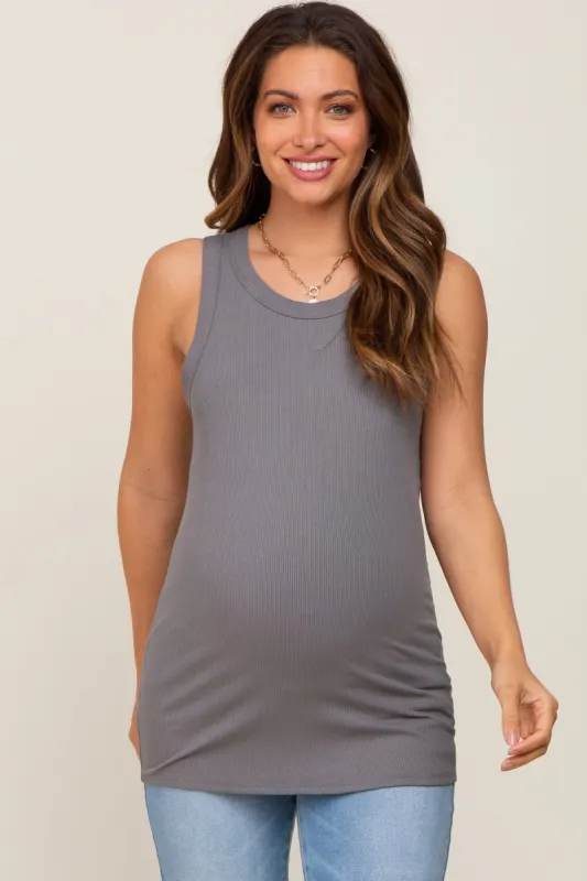 Charcoal Sleeveless Ribbed Maternity Top sold by Pinkblush