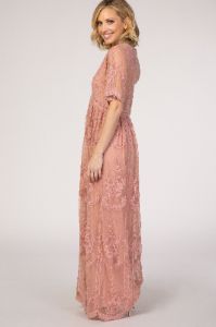 PinkBlush Light Pink Lace Mesh Overlay Maxi Dress sold by Pinkblush