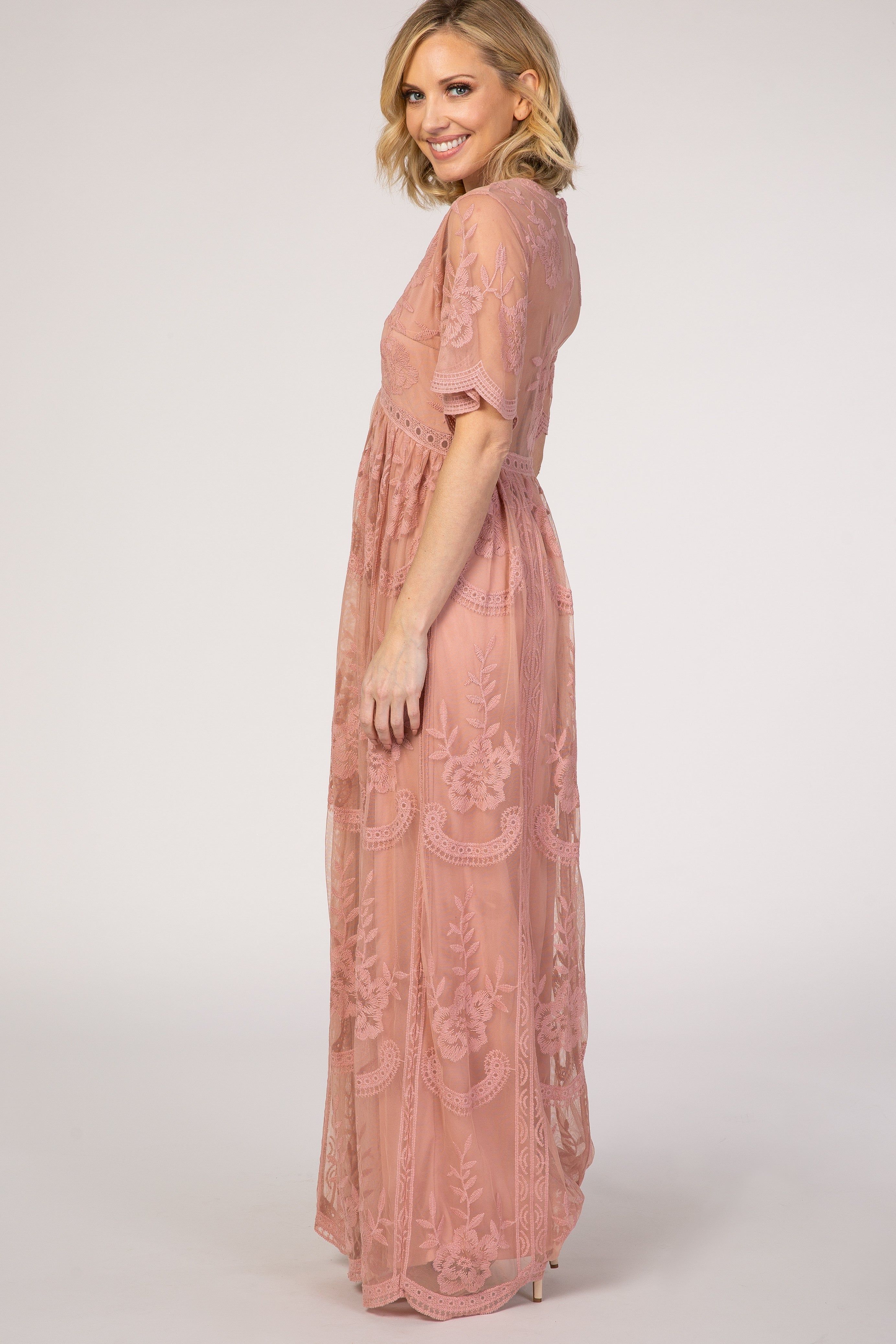 PinkBlush Light Pink Lace Mesh Overlay Maxi Dress sold by Pinkblush product image thumbnail 2