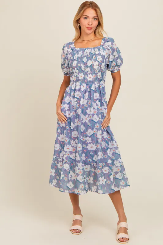 Periwinkle Floral Smocked Midi Dress sold by Pinkblush