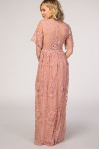 PinkBlush Light Pink Lace Mesh Overlay Maxi Dress sold by Pinkblush