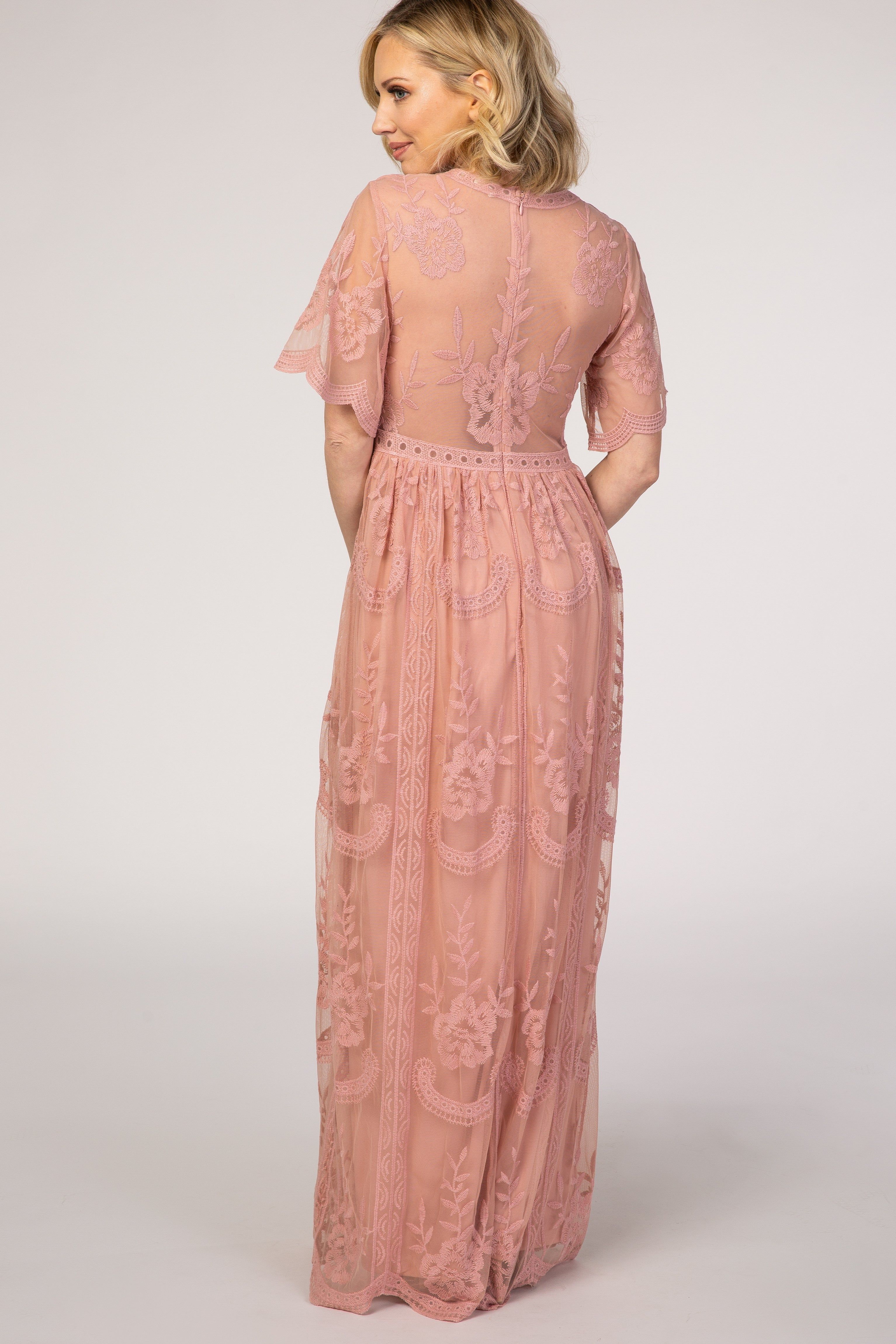 PinkBlush Light Pink Lace Mesh Overlay Maxi Dress sold by Pinkblush product image thumbnail 3