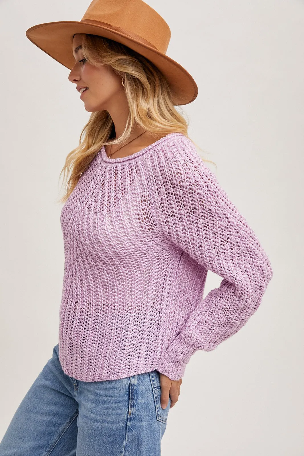 Lilac Raglan Cut Open Knit Sweater Pullover sold by Pinkblush product image thumbnail 3