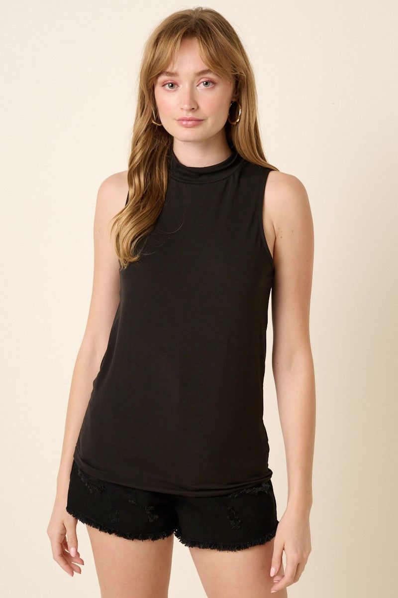 Black Sleeveless Mock Neck Top sold by Pinkblush