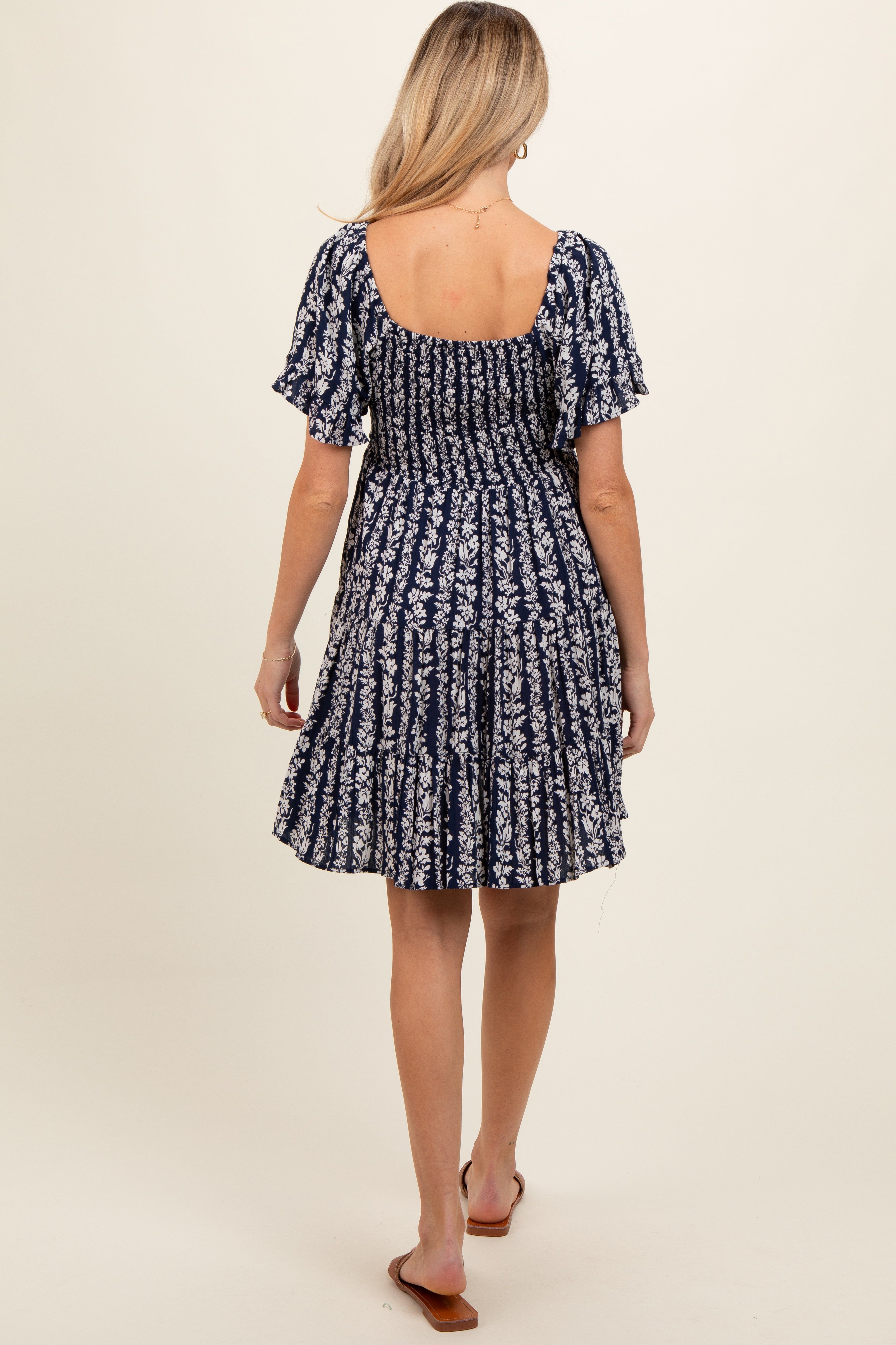 Navy Blue Floral Front Knot Twist Maternity Dress sold by Pinkblush product image thumbnail 4
