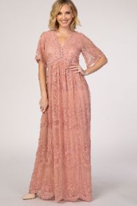 PinkBlush Light Pink Lace Mesh Overlay Maxi Dress sold by Pinkblush
