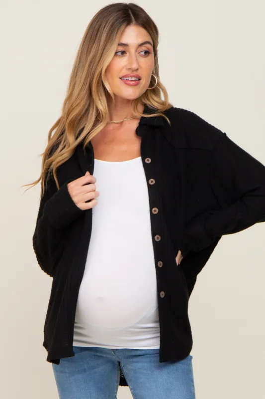 Black Waffle Knit Button Down Maternity Top sold by Pinkblush
