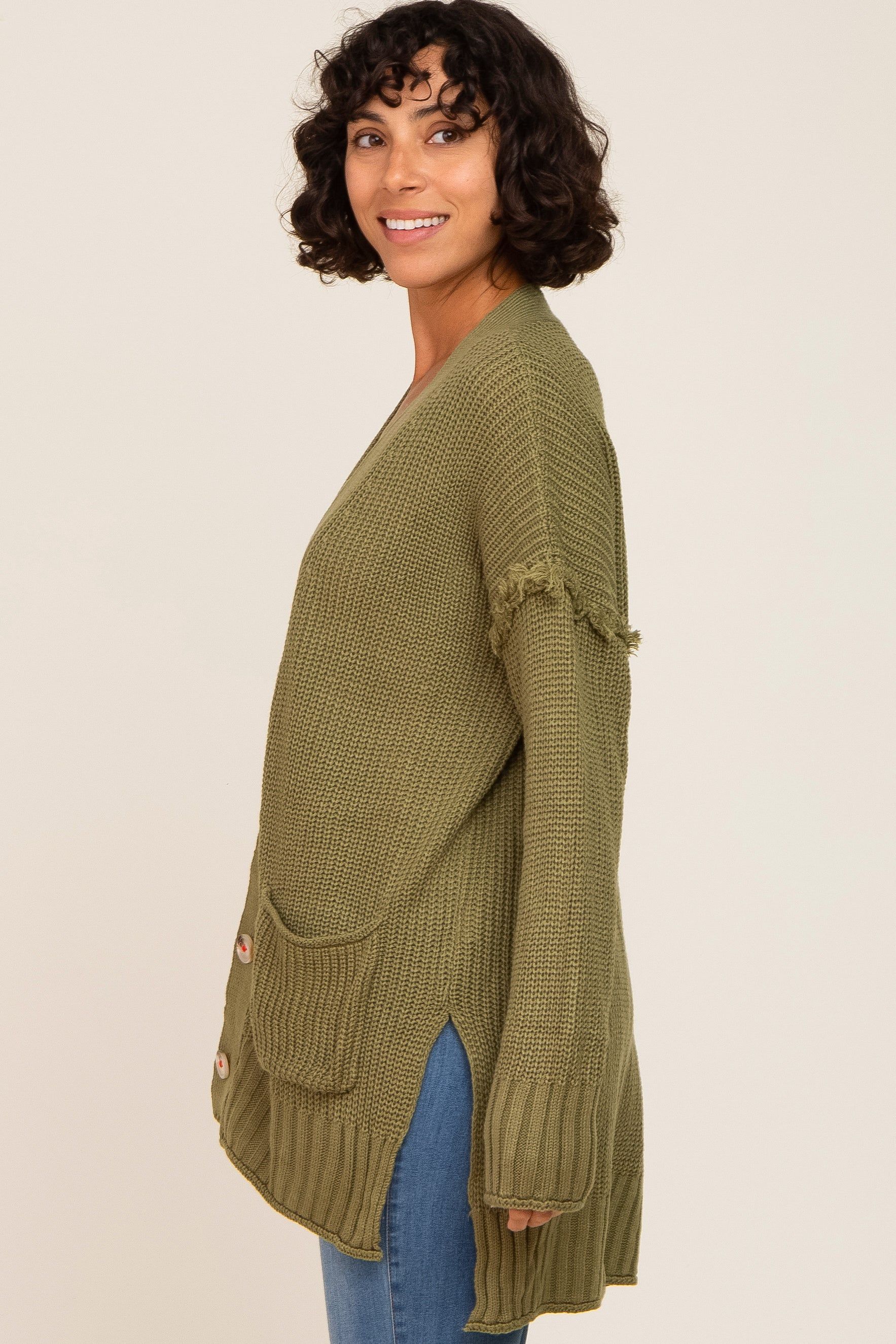 Olive Knit Oversized Side Slit Sweater sold by Pinkblush product image thumbnail 2