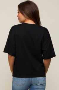 Black Basic Rolled Short Sleeve Maternity T-Shirt sold by Pinkblush