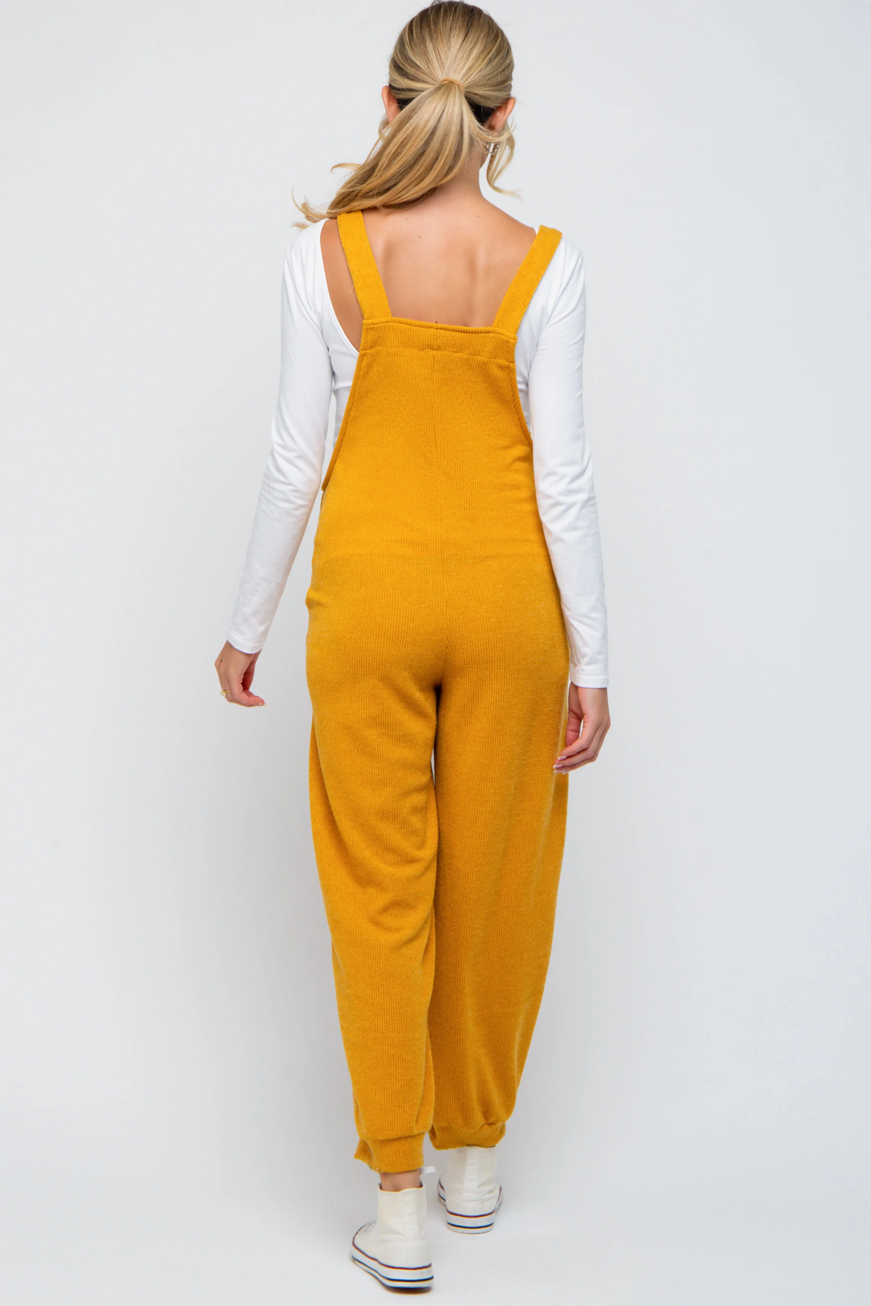 Yellow Front Pocket Knit Maternity Overalls sold by Pinkblush product image thumbnail 3