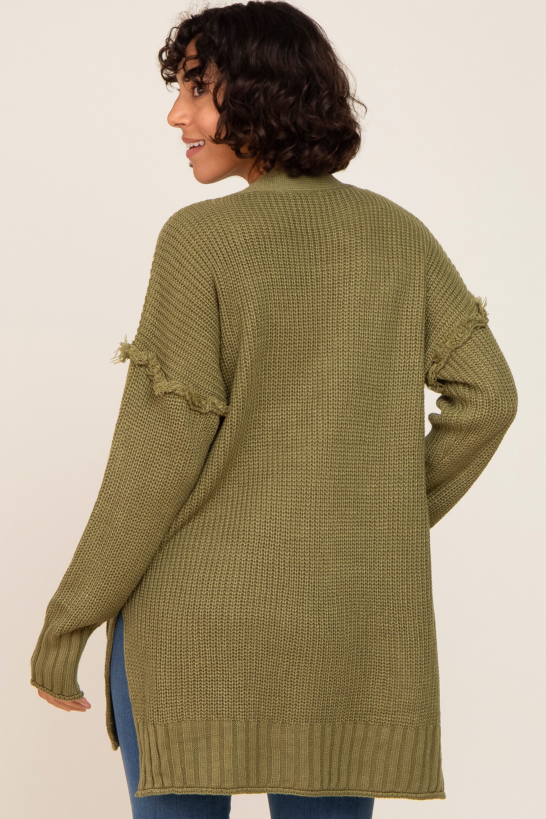 Olive Knit Oversized Side Slit Sweater sold by Pinkblush product image thumbnail 3