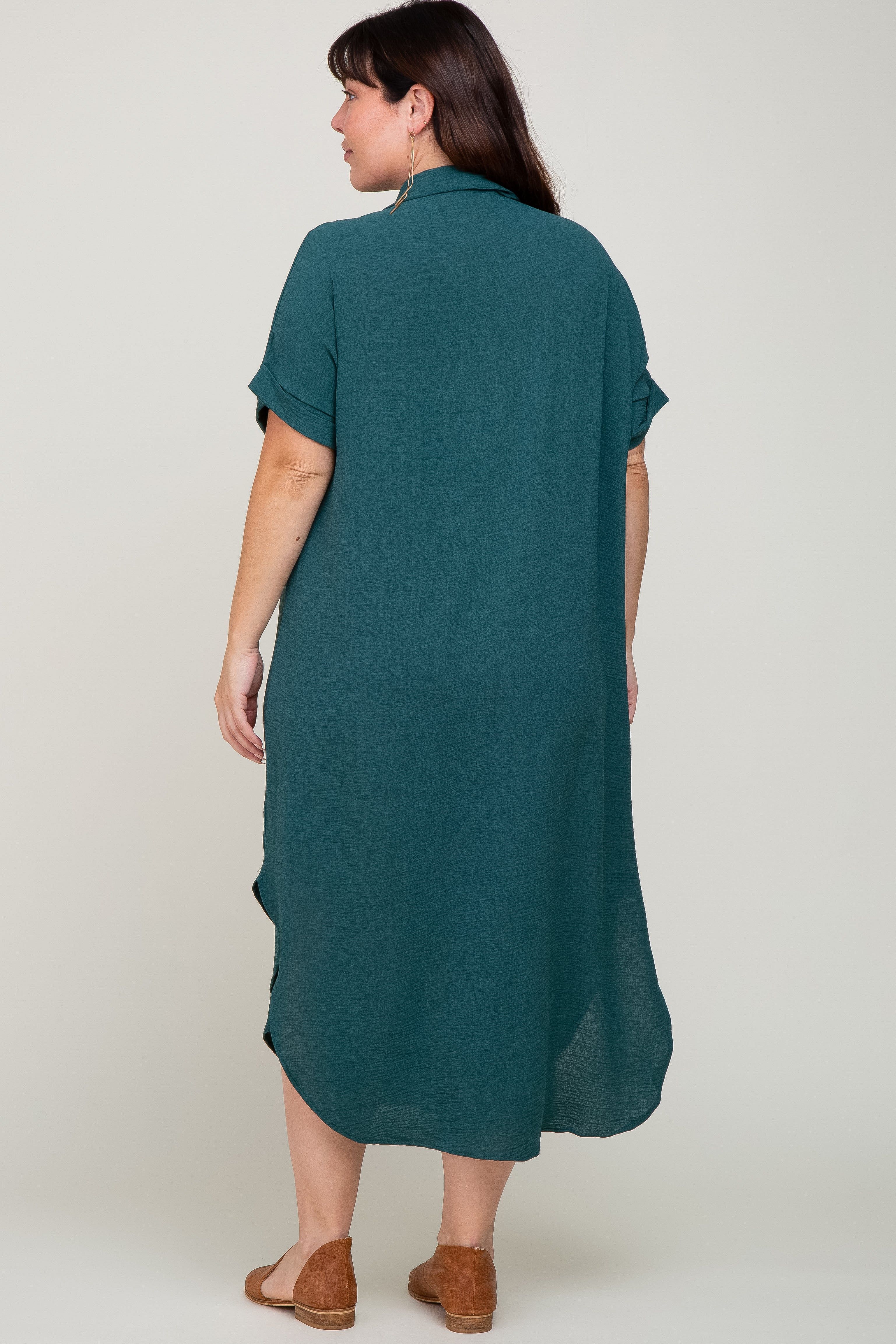 Forest Green Button Down Hi Low Plus Maxi Dress sold by Pinkblush product image thumbnail 3