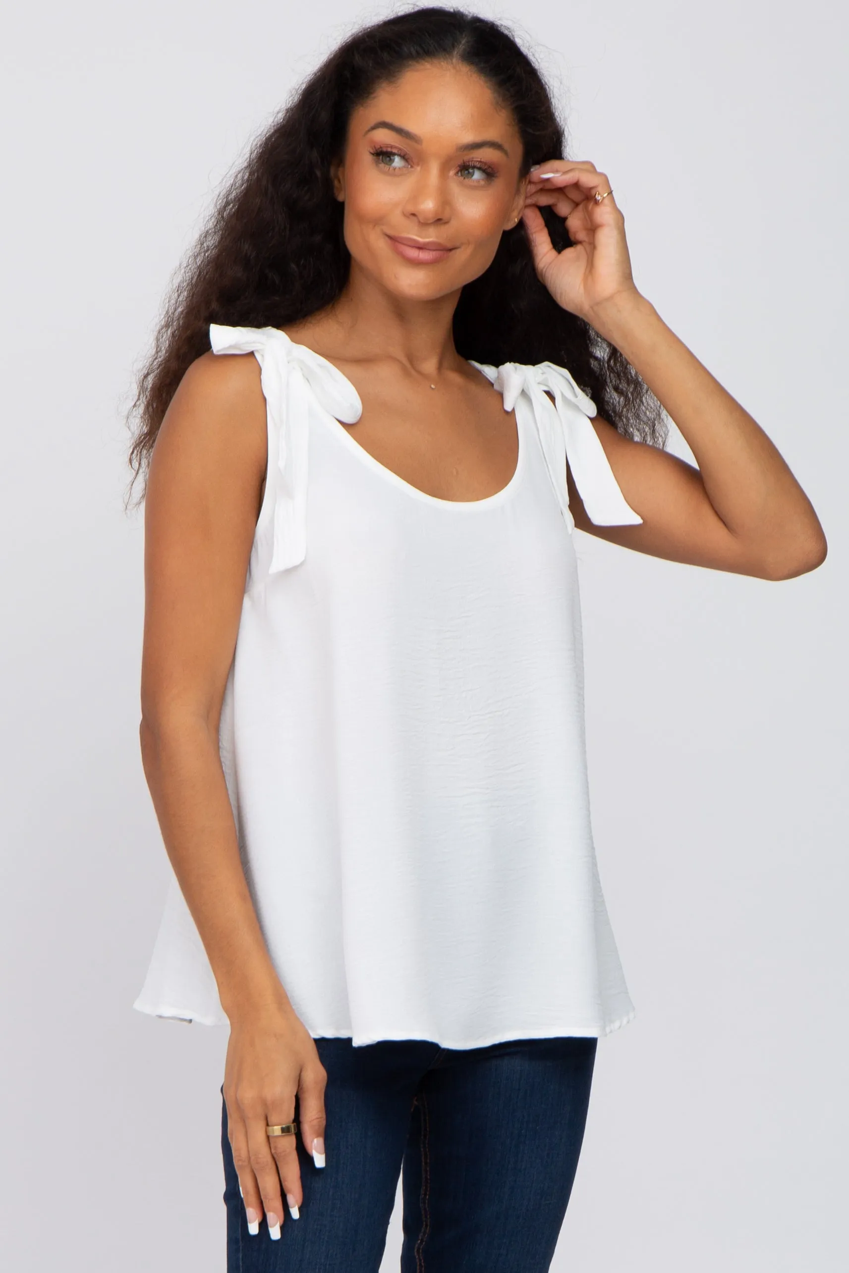 White Shoulder Bow Tank Top sold by Pinkblush