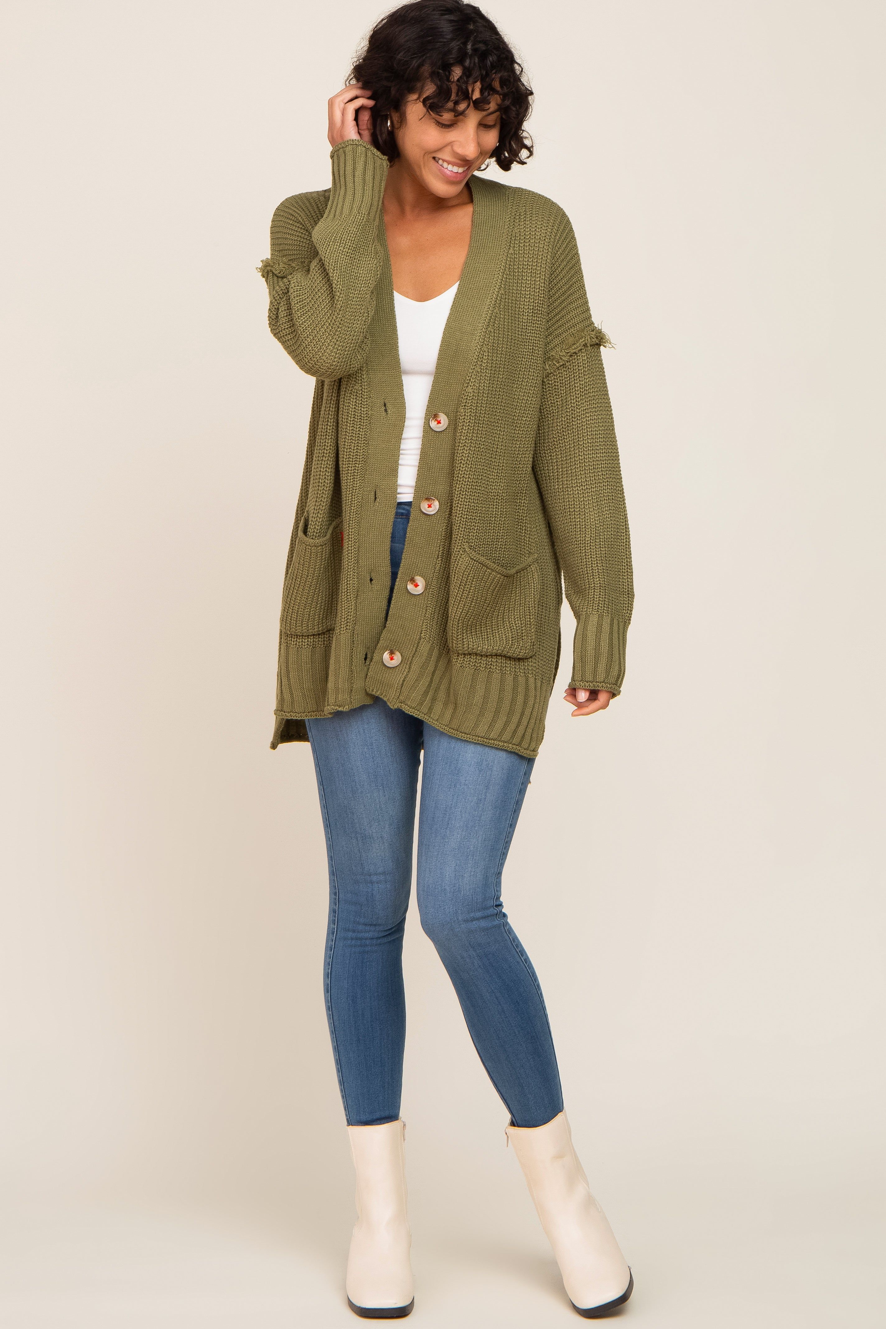 Olive Knit Oversized Side Slit Sweater sold by Pinkblush product image thumbnail 4