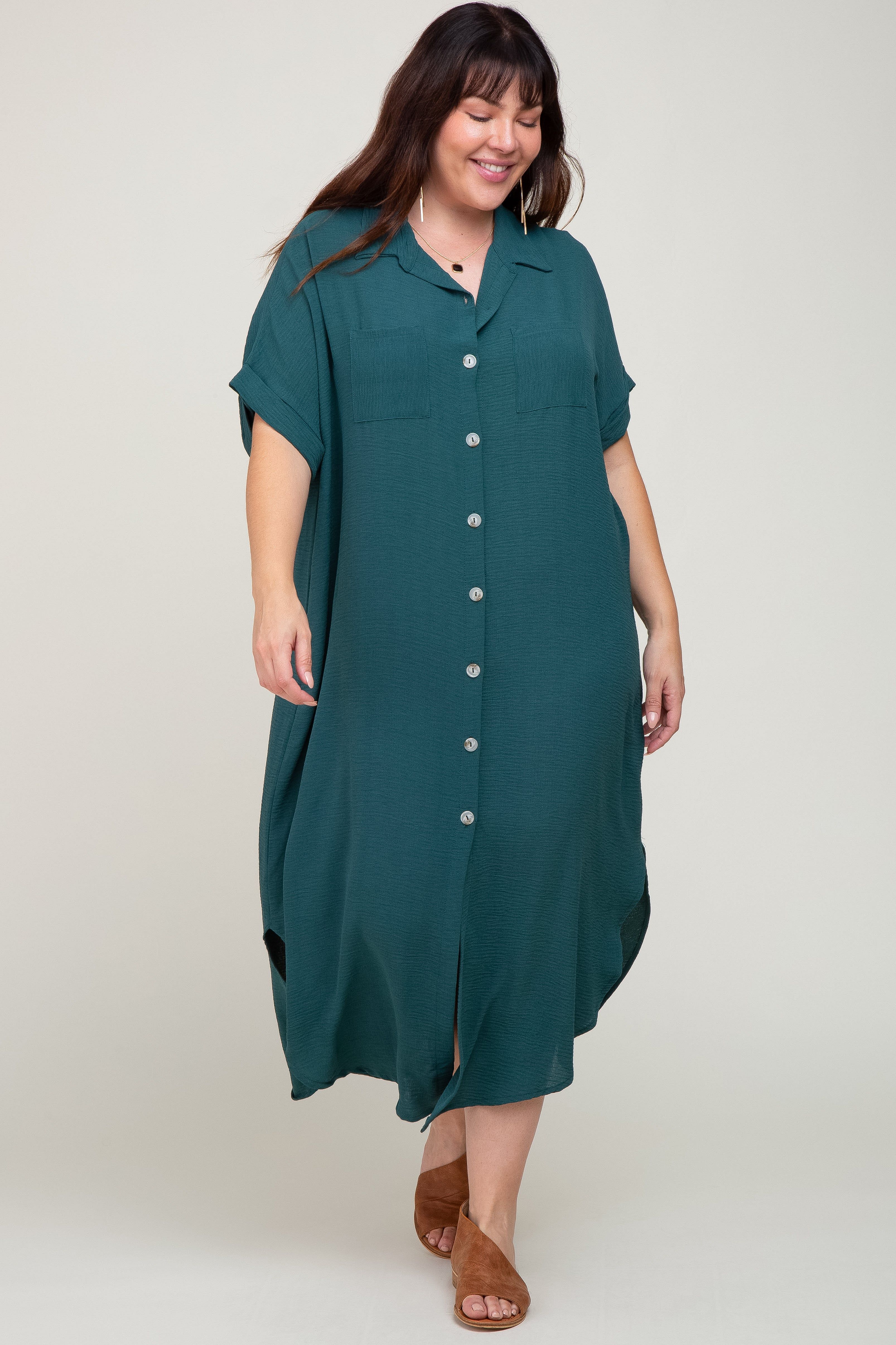 Forest Green Button Down Hi Low Plus Maxi Dress sold by Pinkblush product image thumbnail 4
