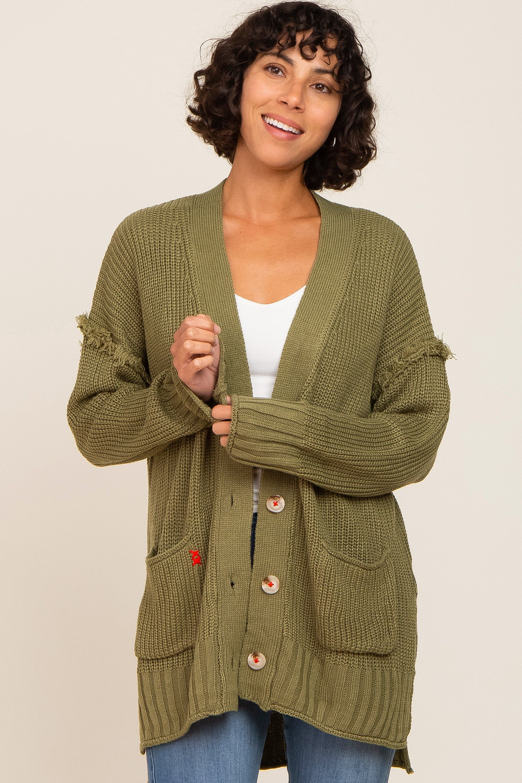 Olive Knit Oversized Side Slit Sweater sold by Pinkblush