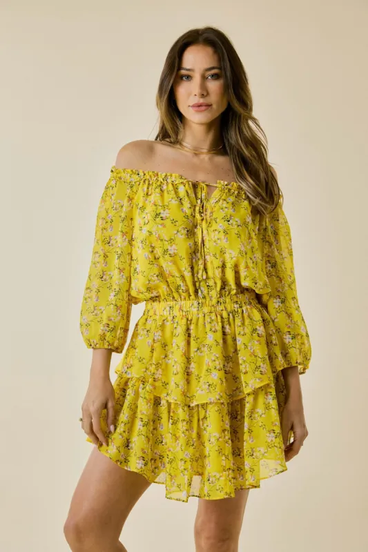 Yellow Floral Printed Smocked Dress sold by Pinkblush