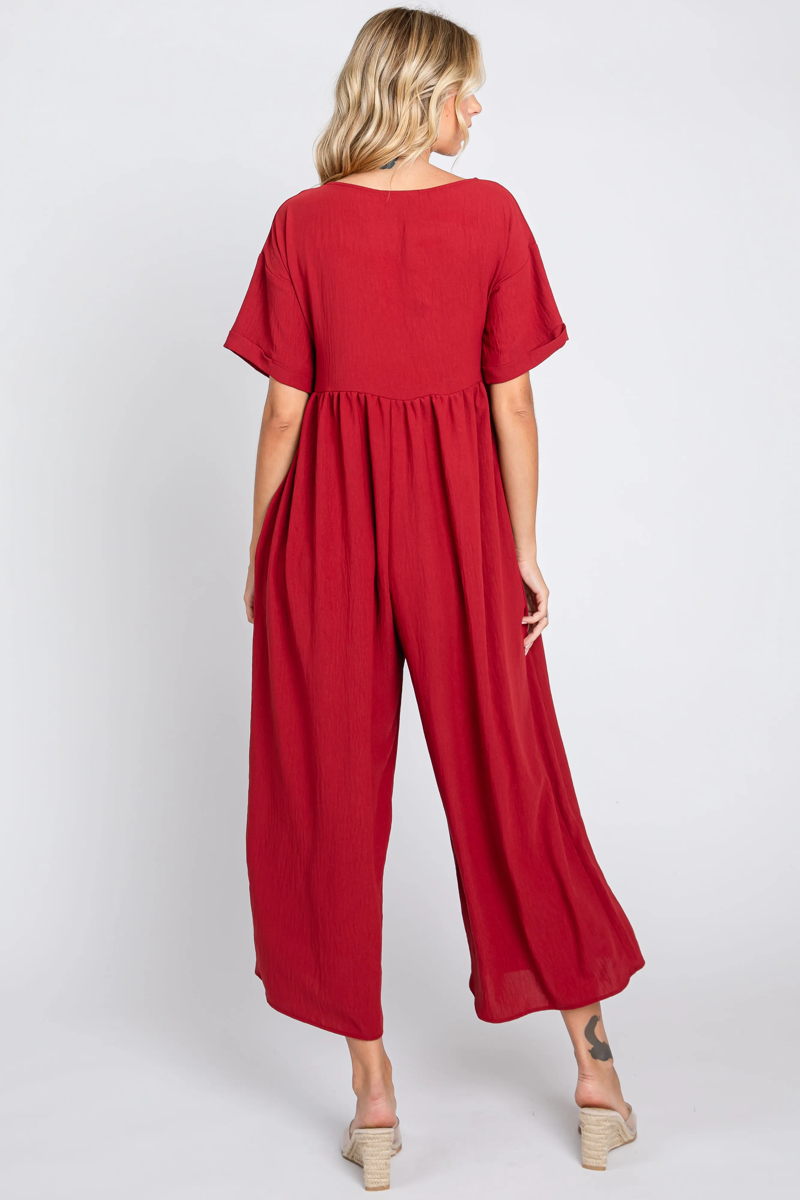 Burgundy Crisscross Wide Leg Jumpsuit sold by Pinkblush product image thumbnail 3