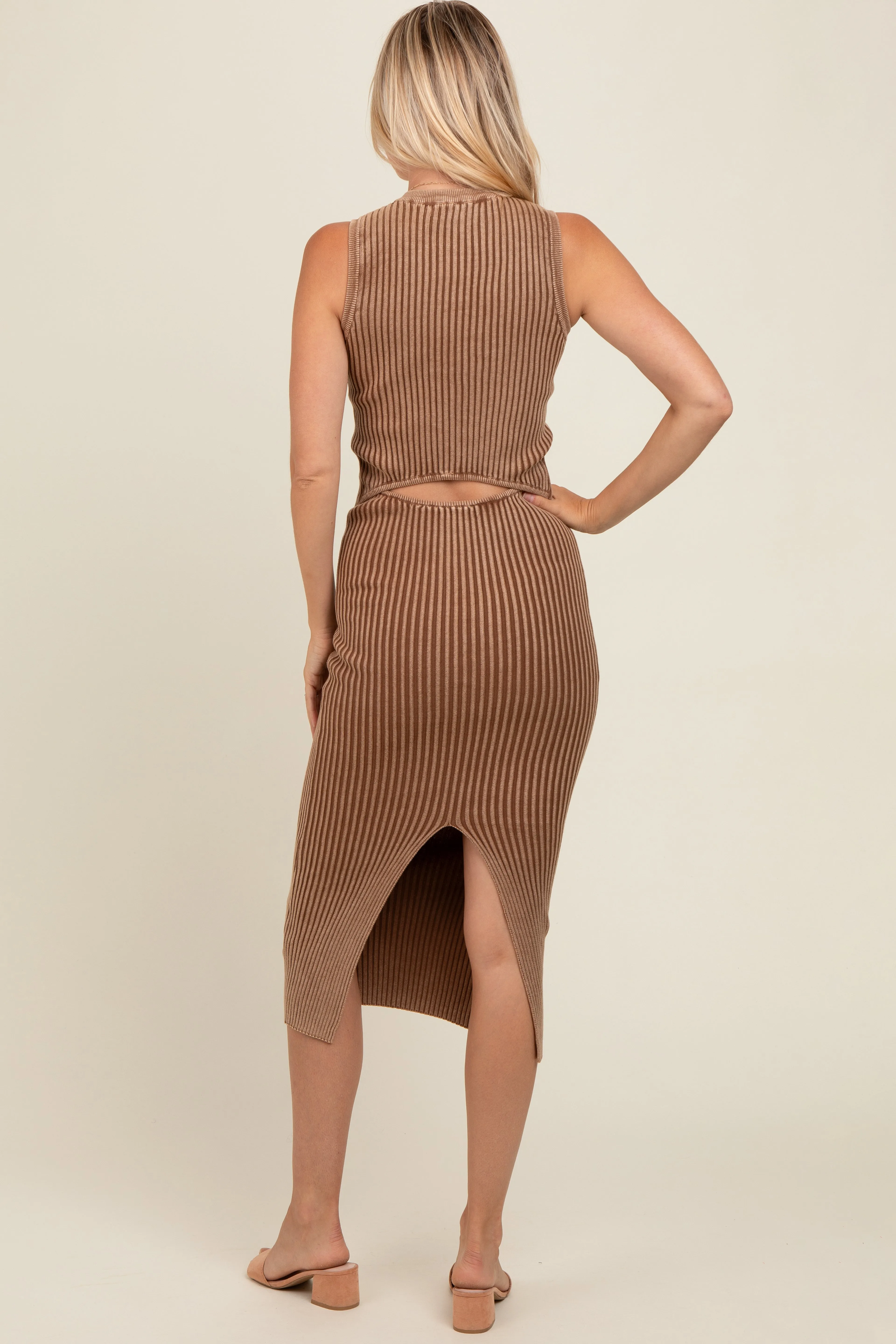 Mocha Vintage Wash Ribbed Cutout Dress sold by Pinkblush product image thumbnail 4