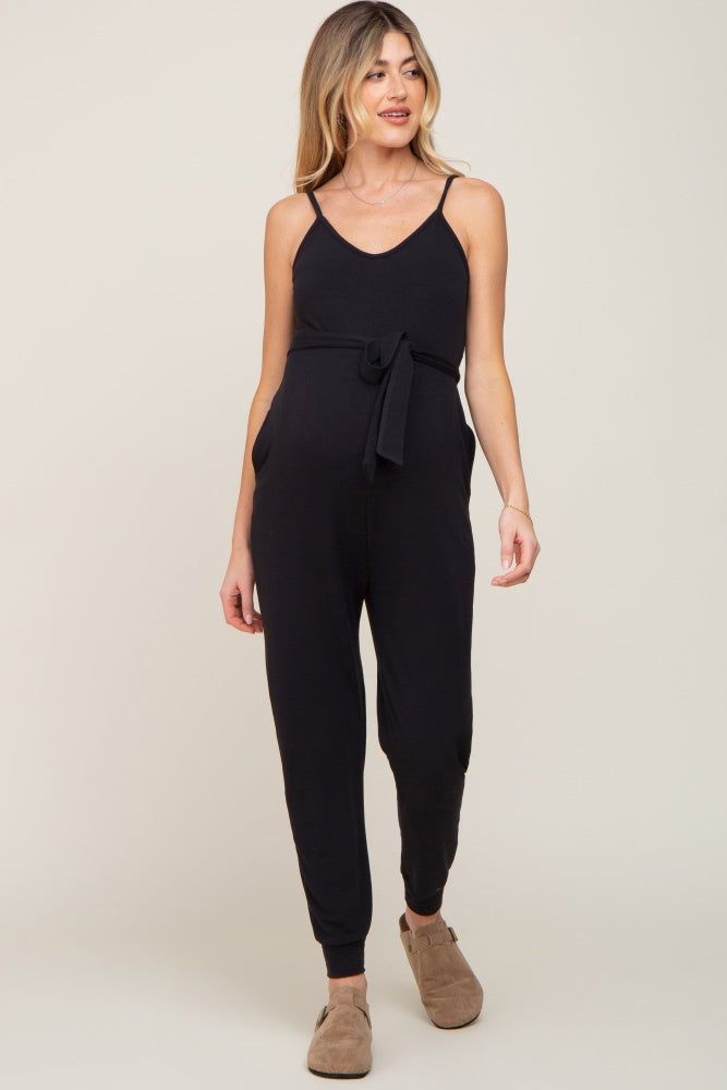 Black Sash Tie Maternity Jumpsuit sold by Pinkblush product image thumbnail 5