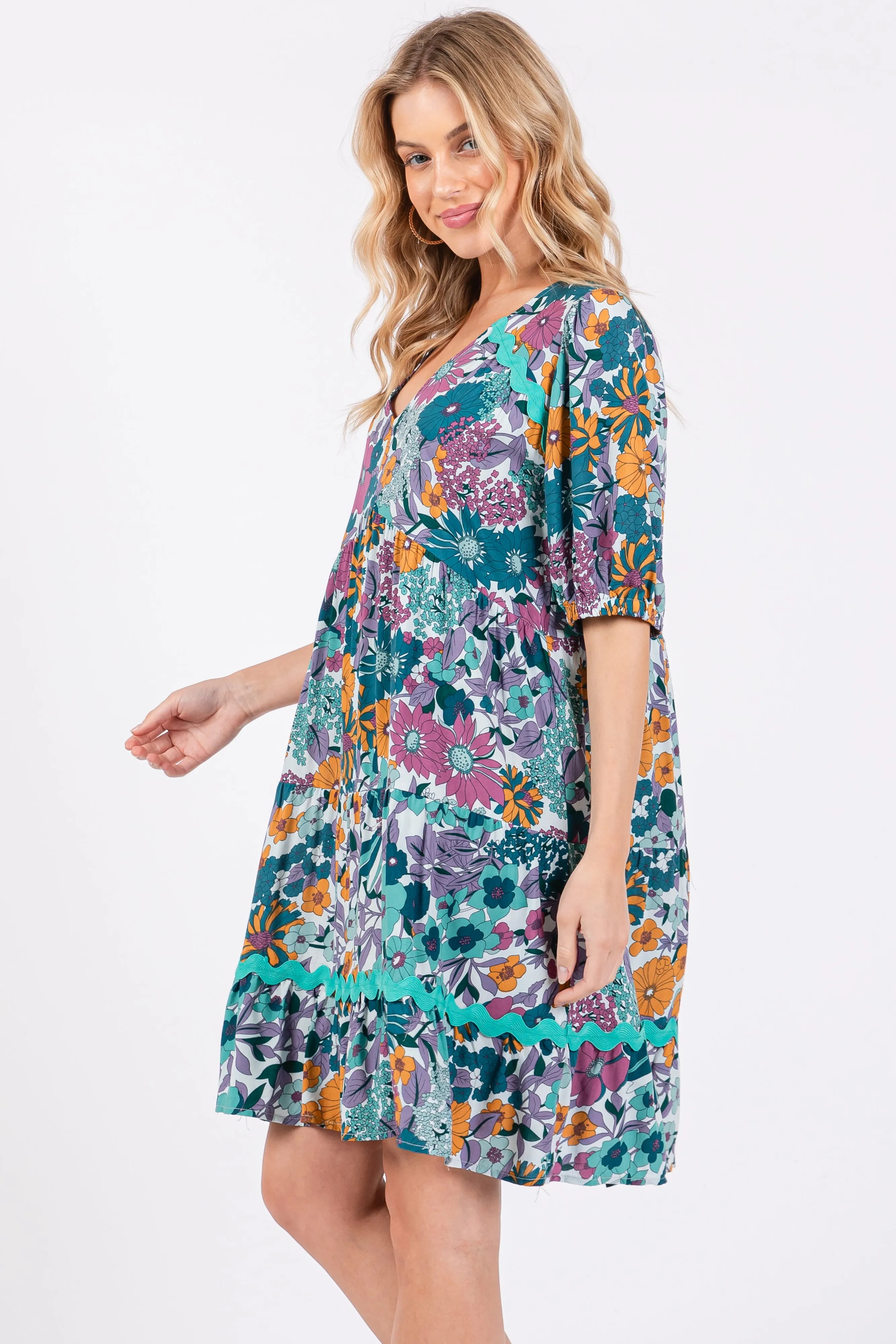 Jade Floral V Neck Half Sleeve Dress sold by Pinkblush product image thumbnail 3