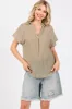 Olive Striped Split V-Neck Dolman Sleeve Top sold by Pinkblush