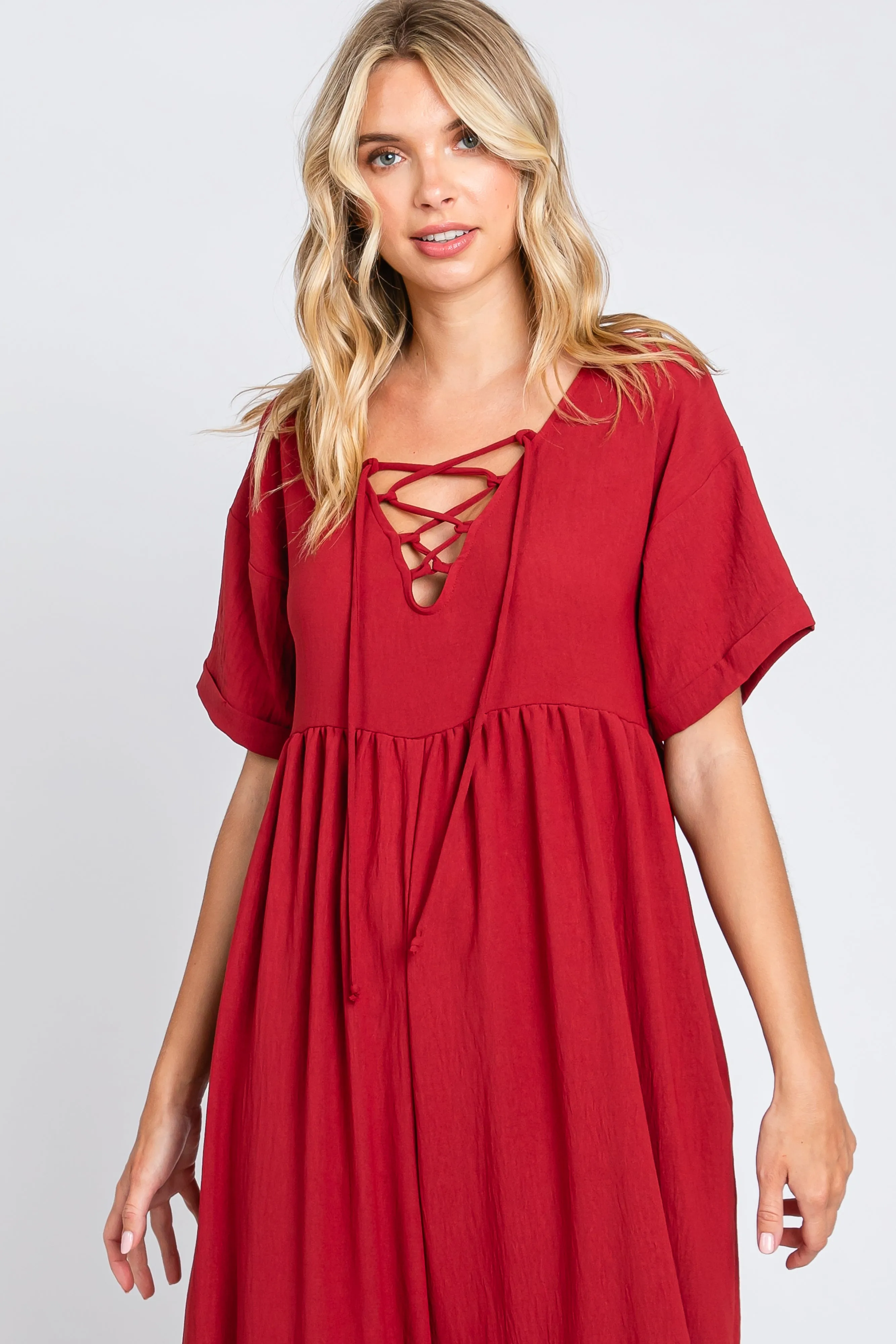 Burgundy Crisscross Wide Leg Jumpsuit sold by Pinkblush product image thumbnail 4