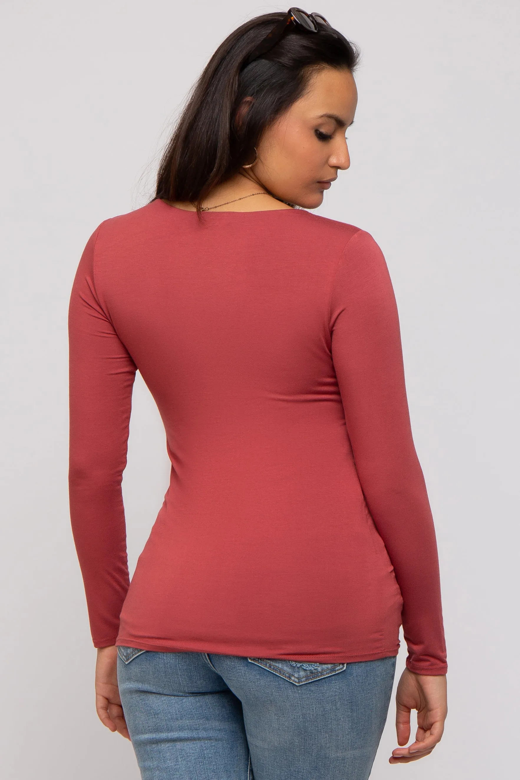 Rust V-Neck Long Sleeve Top sold by Pinkblush product image thumbnail 3
