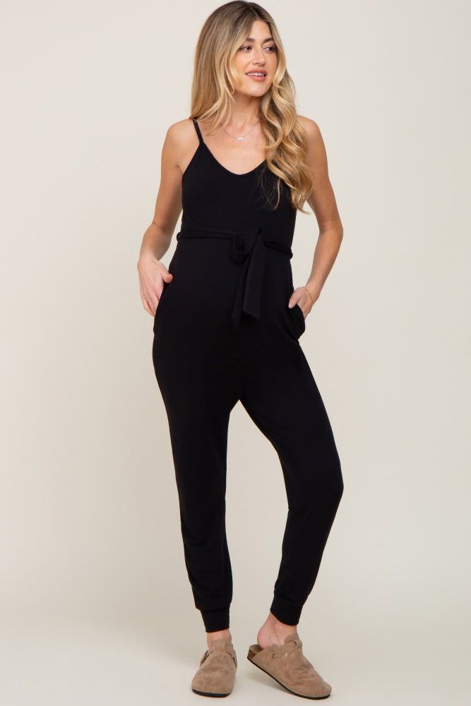 Black Sash Tie Maternity Jumpsuit sold by Pinkblush product image thumbnail 4