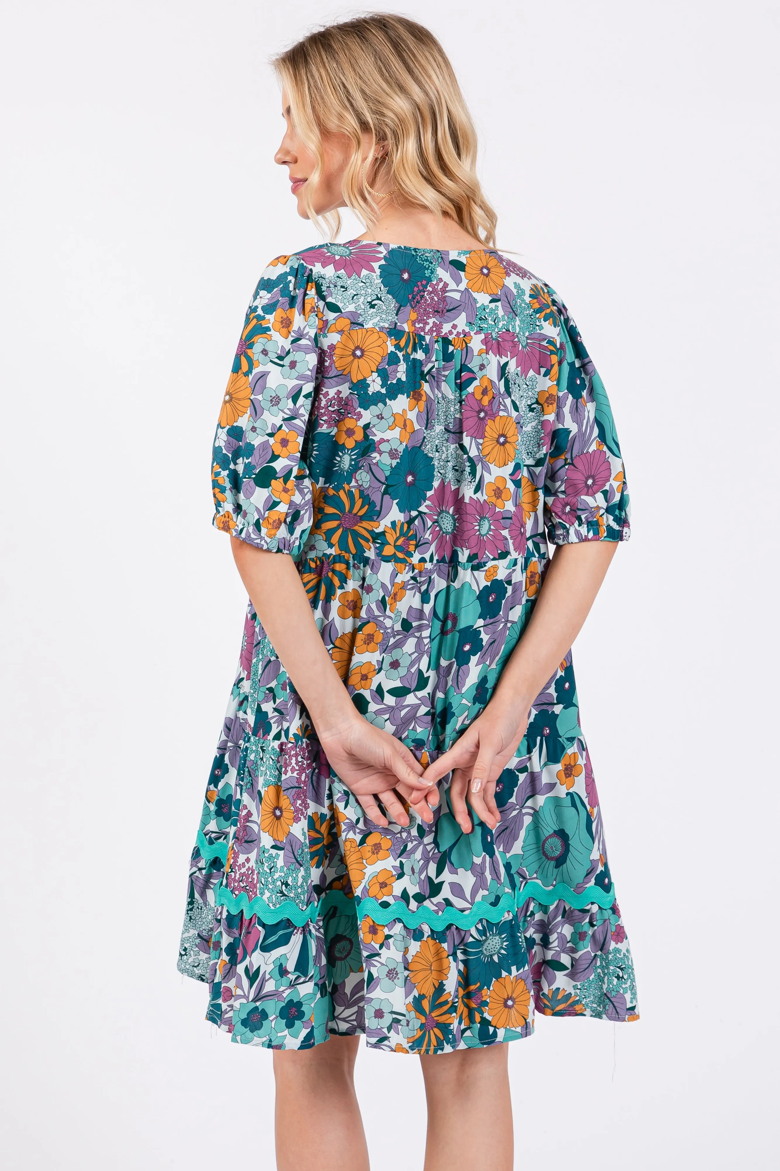 Jade Floral V Neck Half Sleeve Dress sold by Pinkblush product image thumbnail 4