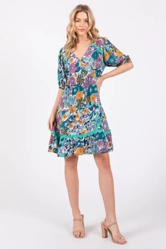 Jade Floral V Neck Half Sleeve Dress sold by Pinkblush