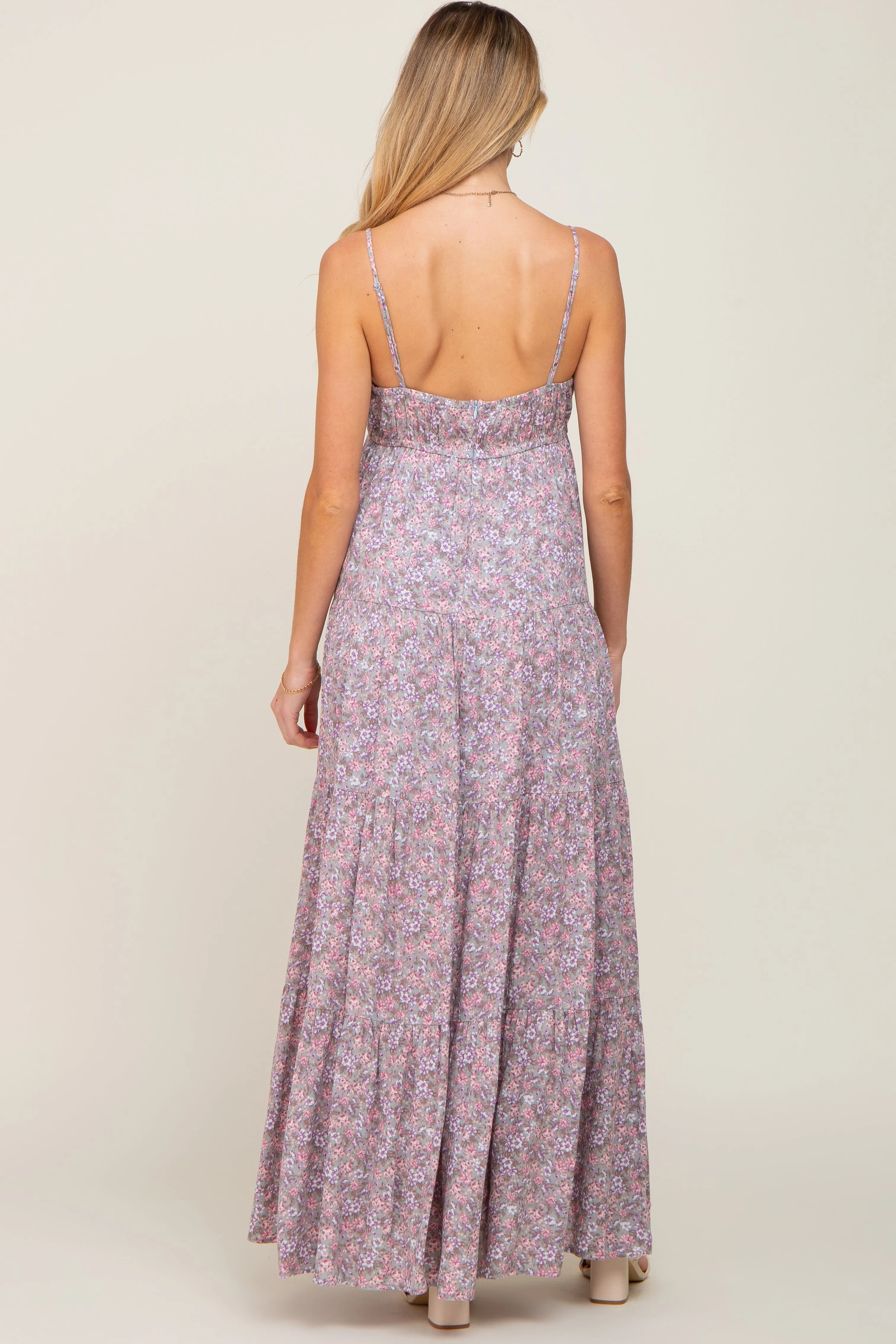 Pink Floral Tiered Maternity Maxi Dress sold by Pinkblush product image thumbnail 3