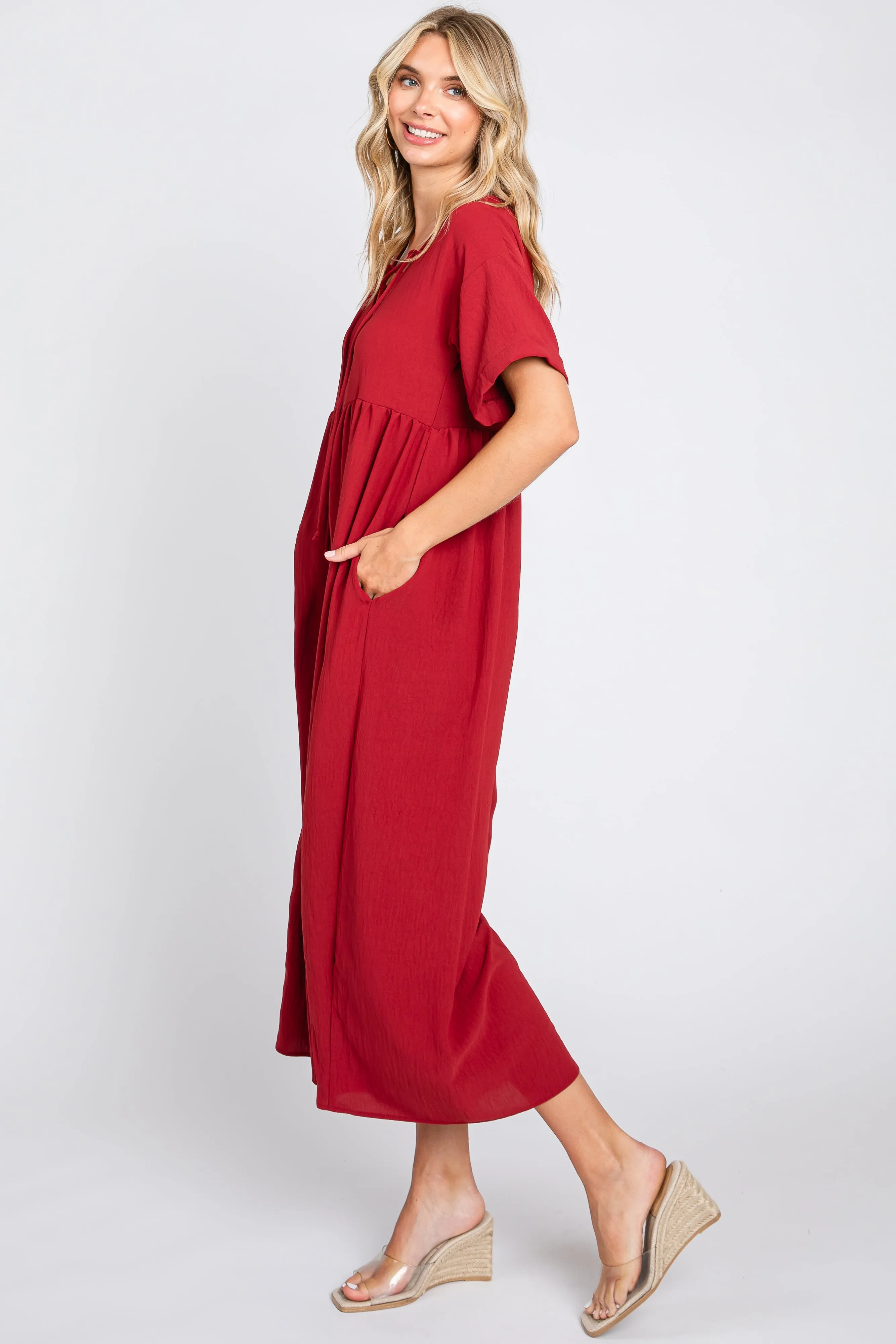 Burgundy Crisscross Wide Leg Jumpsuit sold by Pinkblush product image thumbnail 2