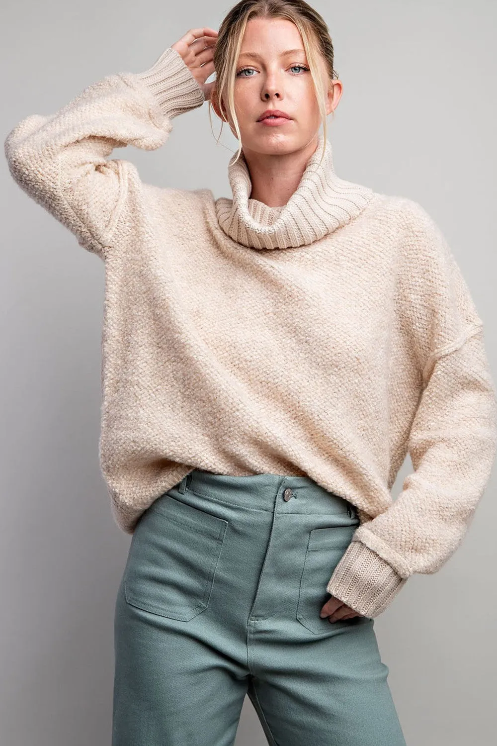 Cream Turtleneck Boucle Sweater sold by Pinkblush product image thumbnail 2