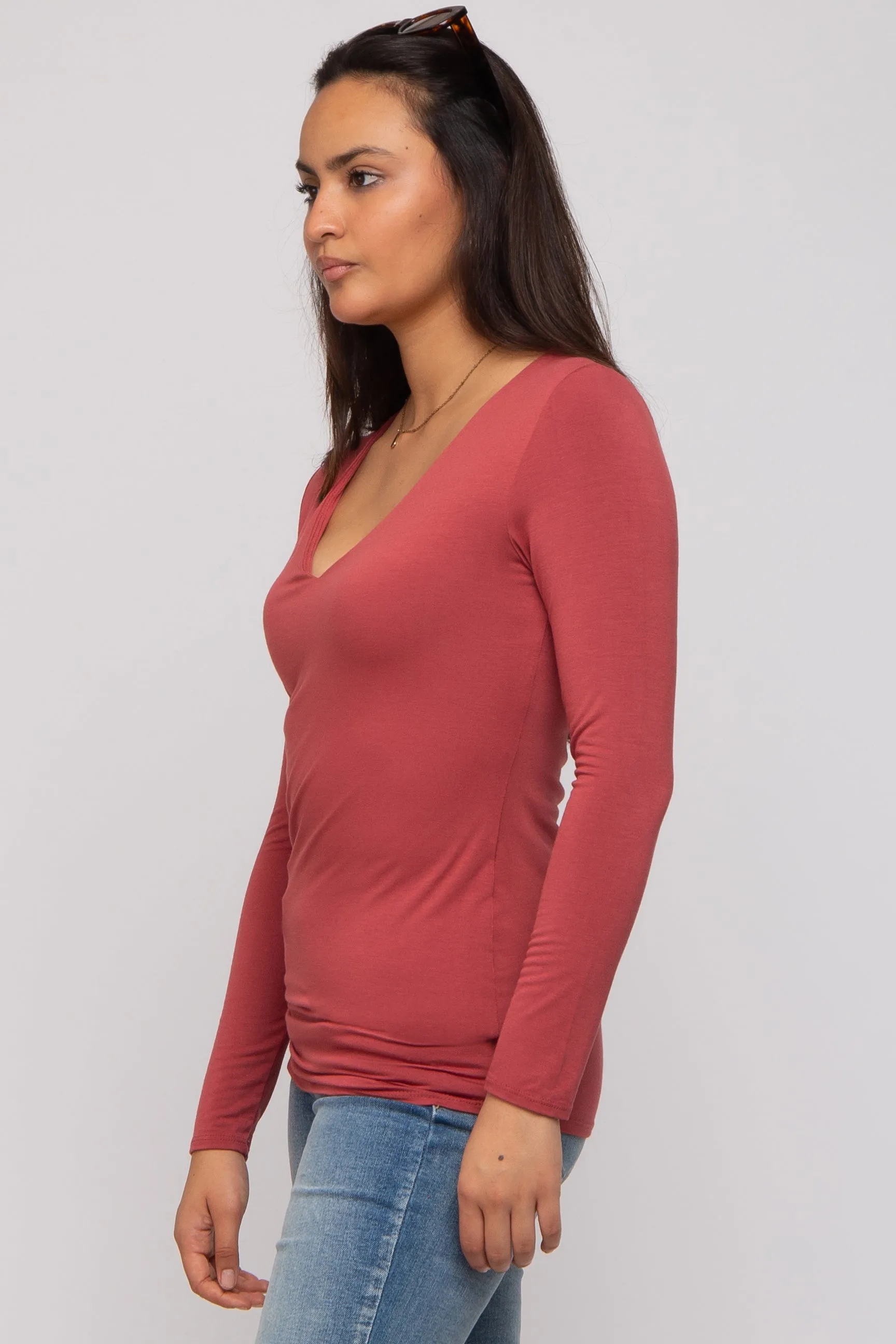 Rust V-Neck Long Sleeve Top sold by Pinkblush product image thumbnail 2