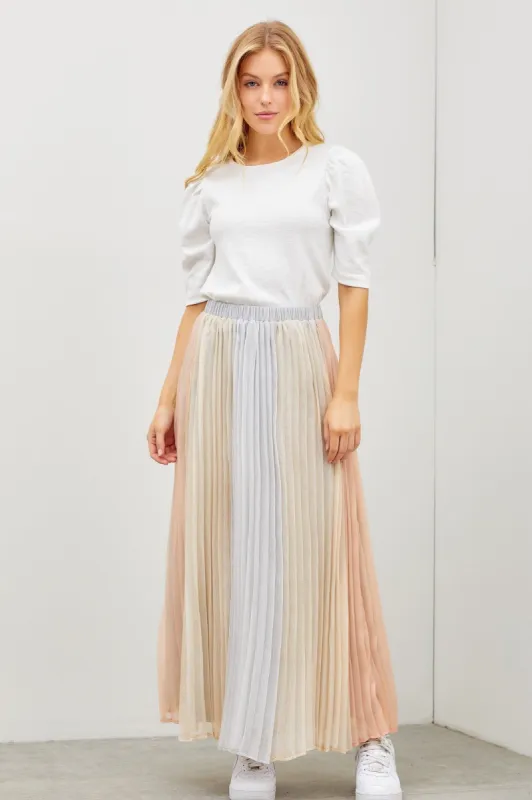 Grey Colorblocked Pleated Maxi Skirt sold by Pinkblush