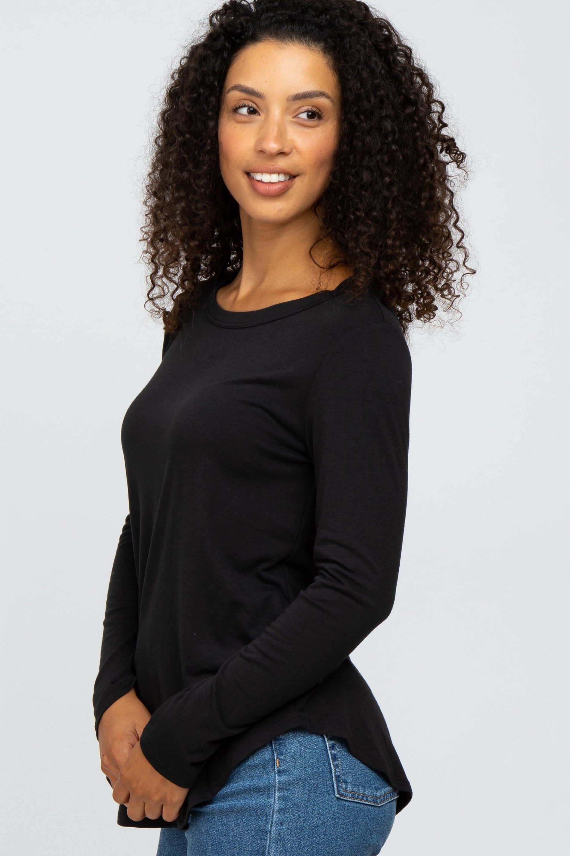 Black Basic Long Sleeve Top sold by Pinkblush product image thumbnail 2