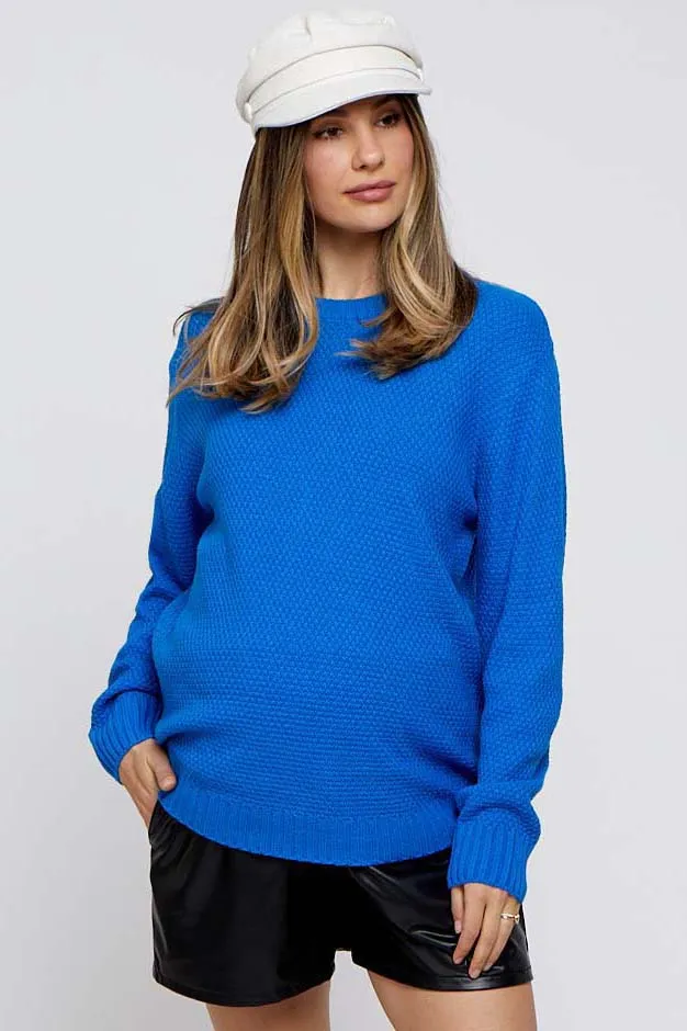 Blue Knit Pullover Maternity Sweater sold by Pinkblush