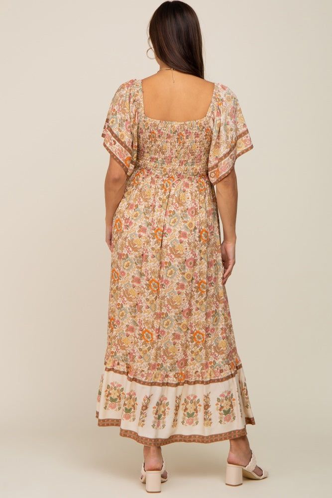 Cream Floral Print Wrap V-Neck Maternity Midi Dress sold by Pinkblush product image thumbnail 4