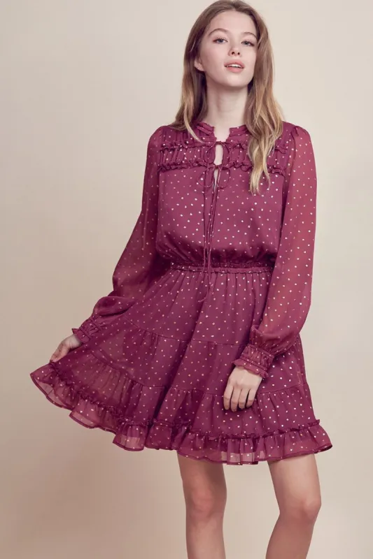 Marsala Ruffle Detailed Tiered Mini Dress sold by Pinkblush
