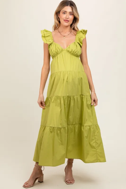 Lime Flutter Sleeve Tiered Maternity Maxi Dress sold by Pinkblush