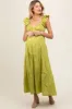 Lime Flutter Sleeve Tiered Maternity Maxi Dress sold by Pinkblush