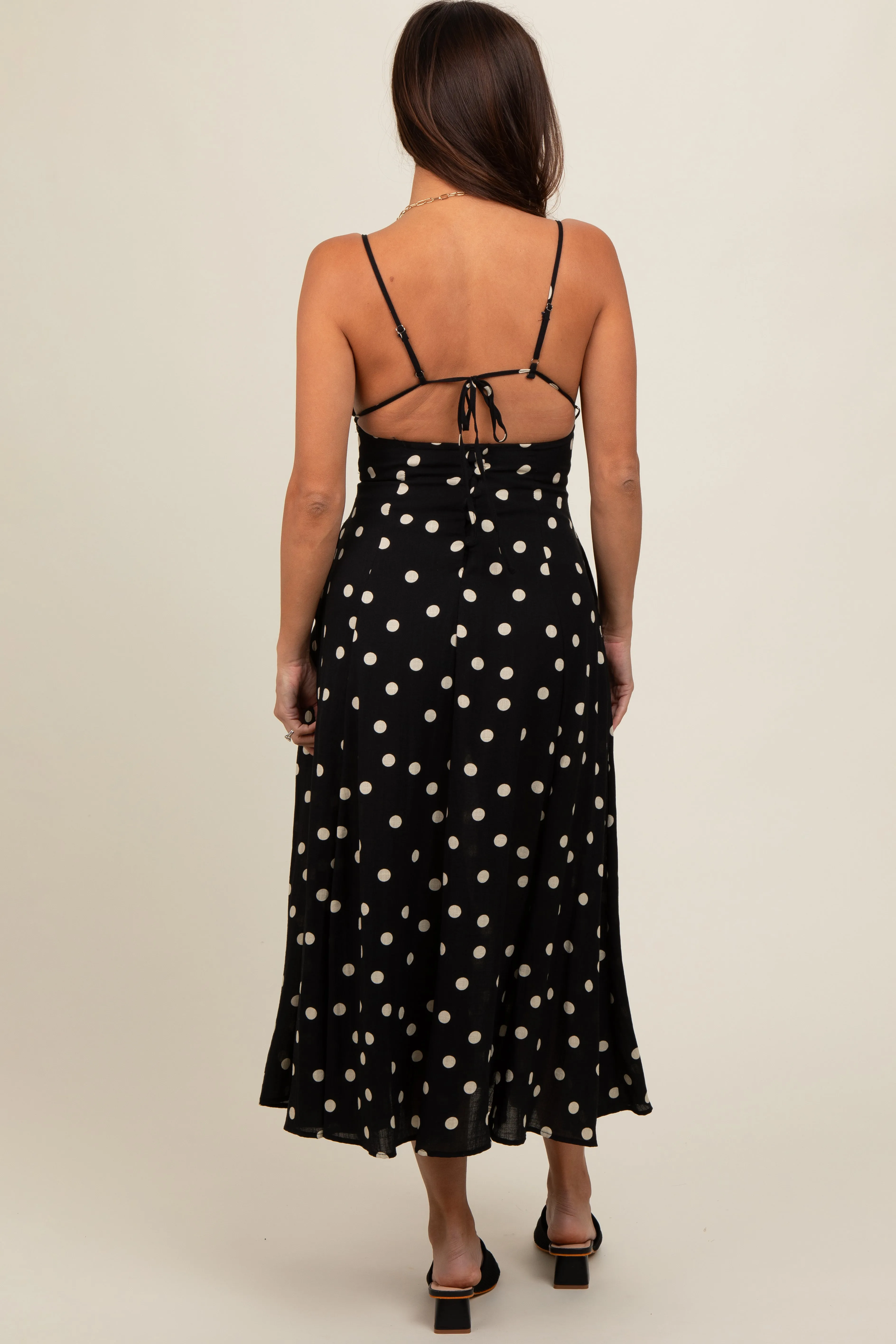 Black Polka Dot Lace Up Button Back Maternity Midi Dress sold by Pinkblush product image thumbnail 3
