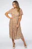 Beige Floral Pleated Short Sleeve Chiffon Maternity Midi Dress sold by Pinkblush