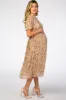 Beige Floral Pleated Short Sleeve Chiffon Maternity Midi Dress sold by Pinkblush