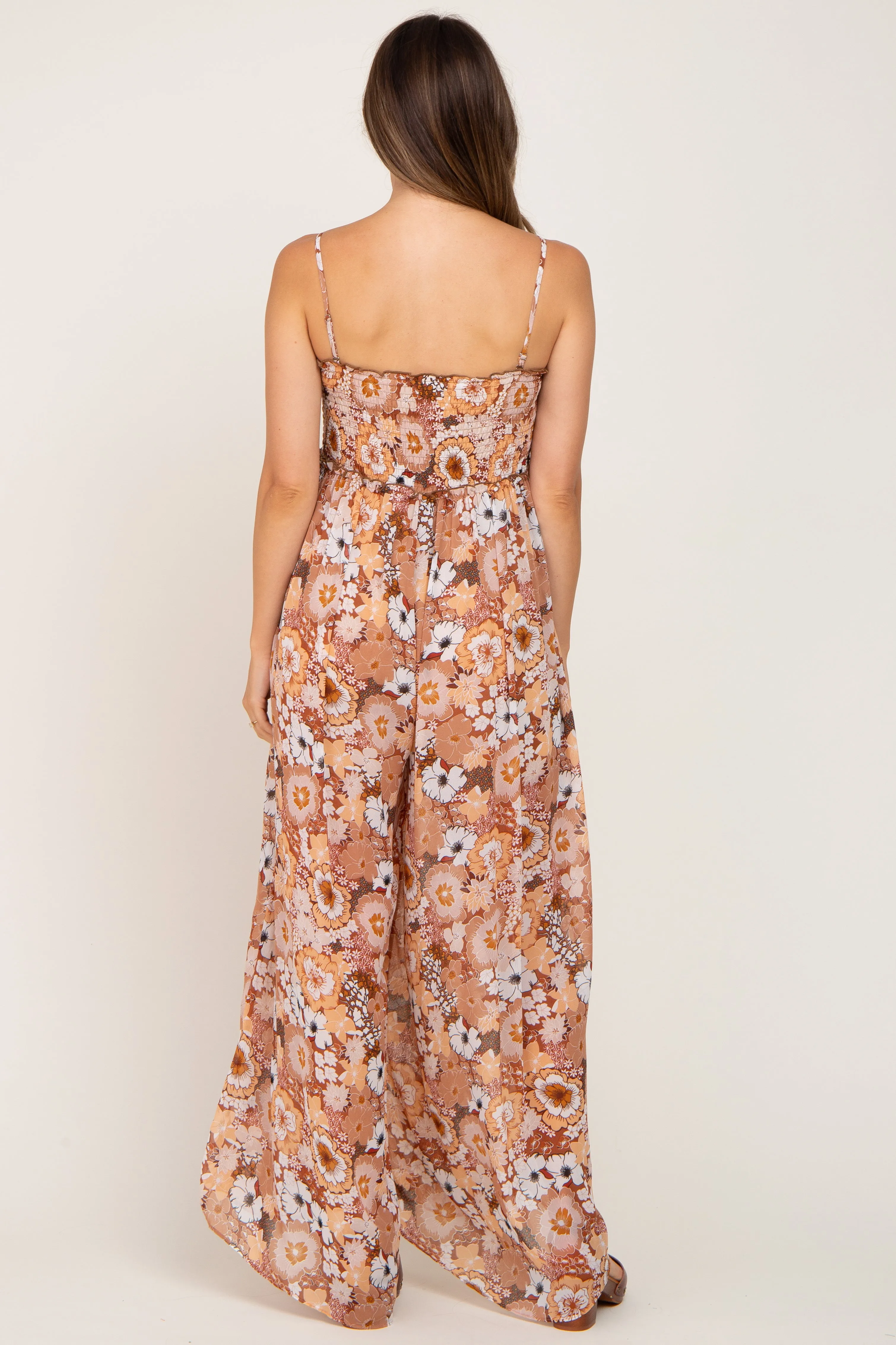 Camel Floral Sleeveless Maternity Jumpsuit sold by Pinkblush product image thumbnail 3