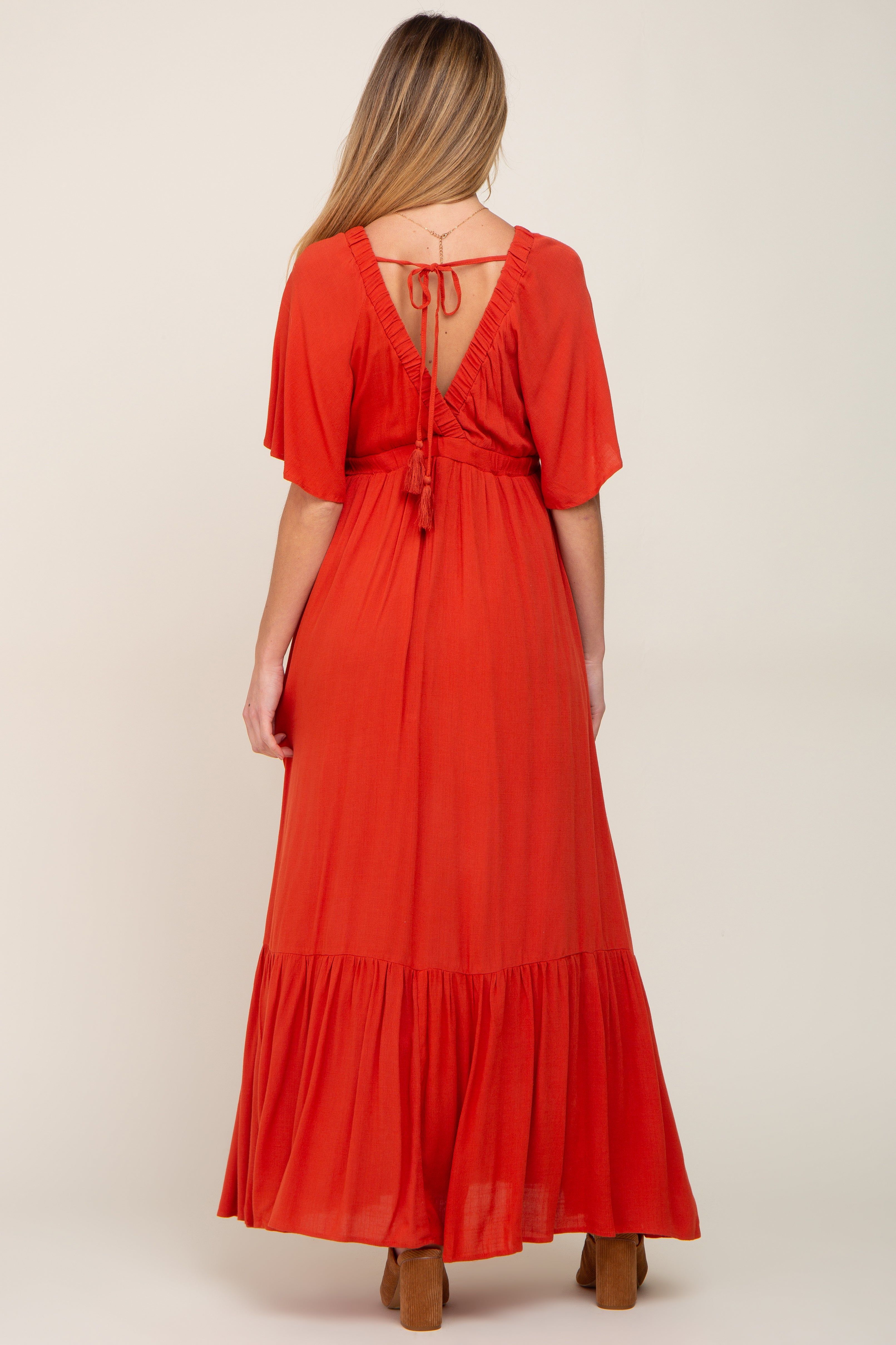 Rust V-Neck Flounce Sleeve Maternity Maxi Dress sold by Pinkblush product image thumbnail 3