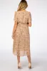 Beige Floral Pleated Short Sleeve Chiffon Maternity Midi Dress sold by Pinkblush