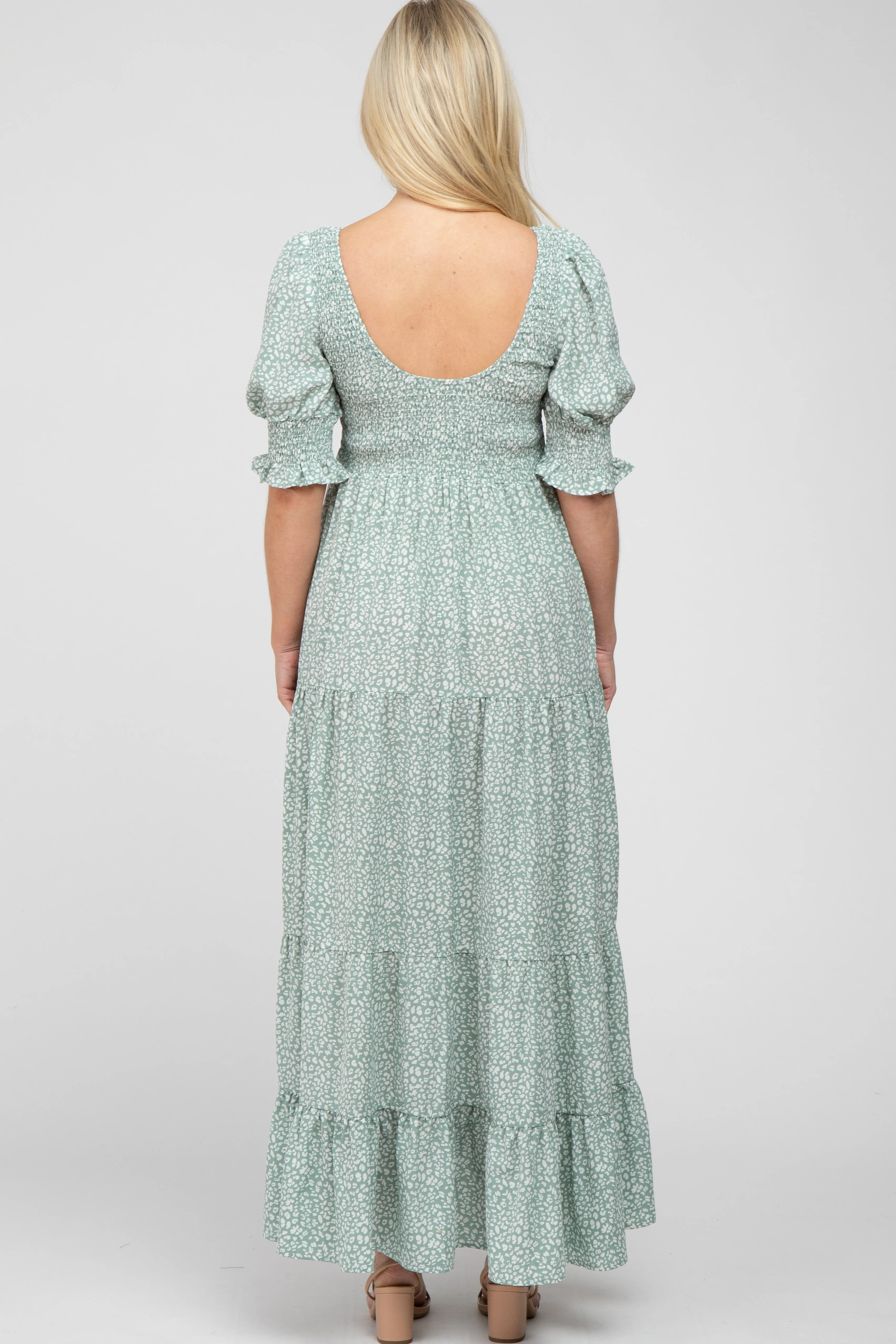 Mint Animal Print Smocked Tiered Maternity Maxi Dress sold by Pinkblush product image thumbnail 3